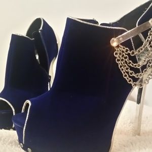 Silver and Blue Velvet Stilettos